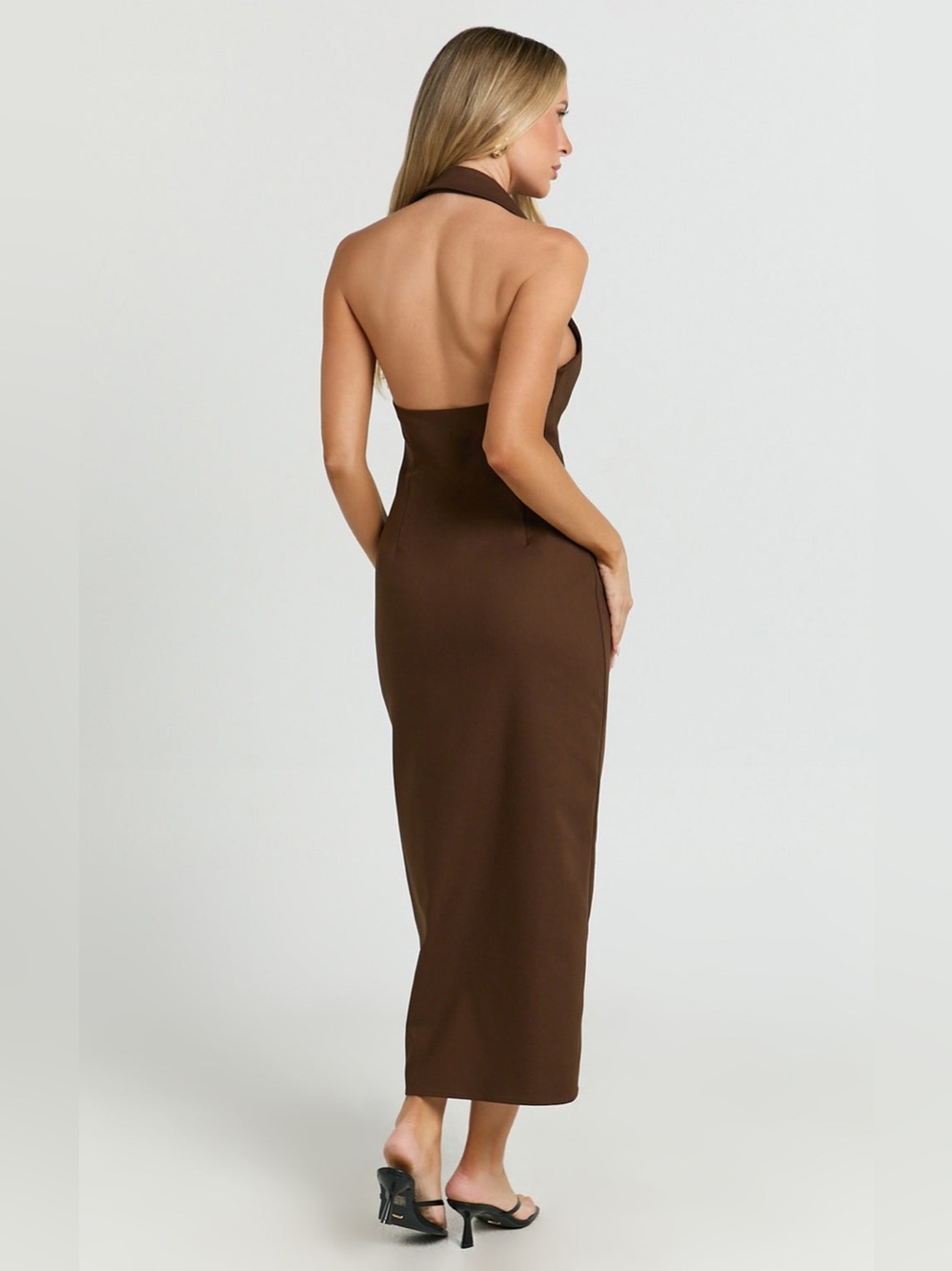 SHOWPO Lillibelle Collared Button Down Bodycon Midi Dress In Chocolate - Picture 5 of 7